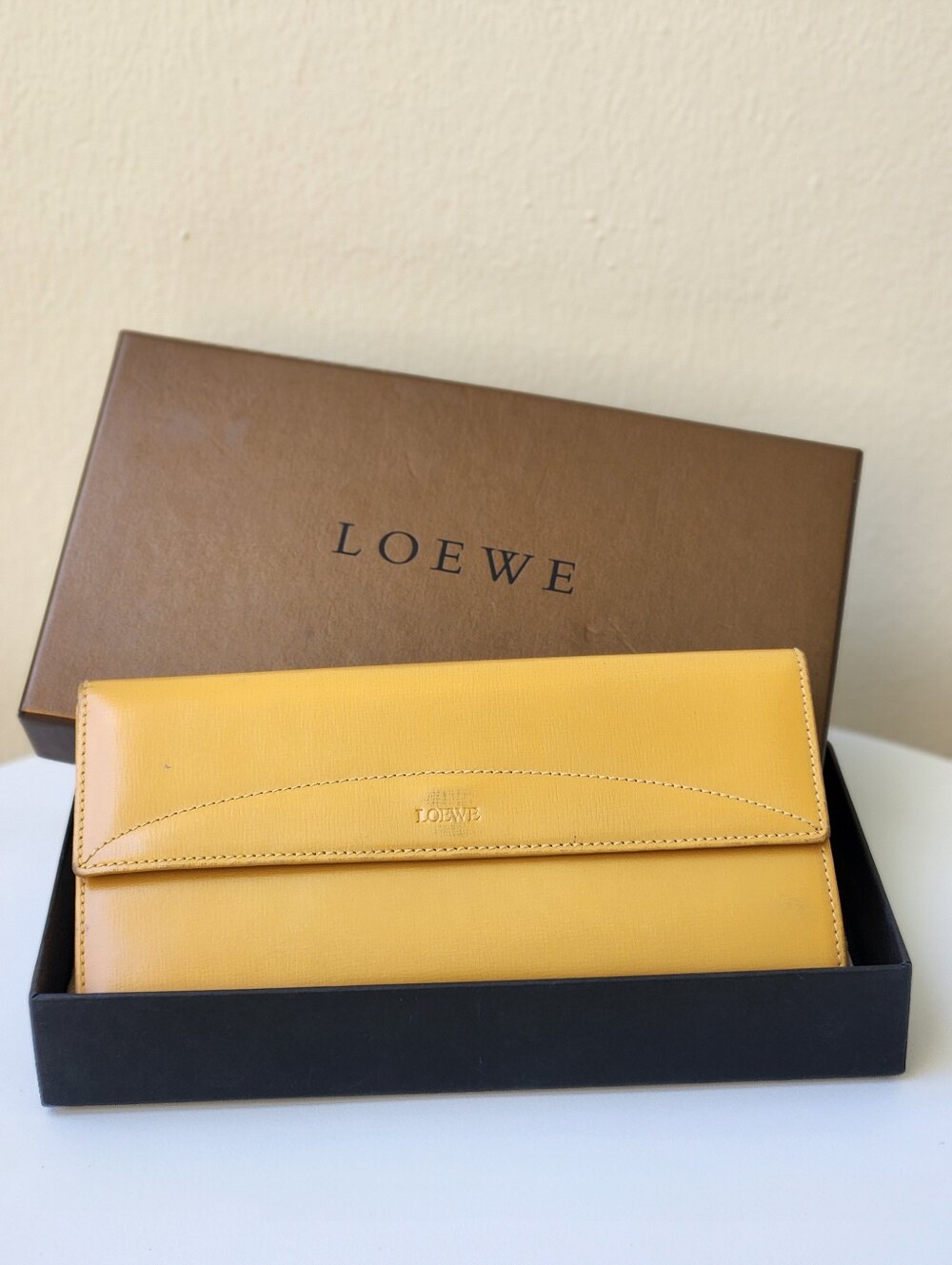 Loewe Madrid Vintage Mustard Yellow Leather Continental Wallet With Box, Dustbag - Picture 1 of 15